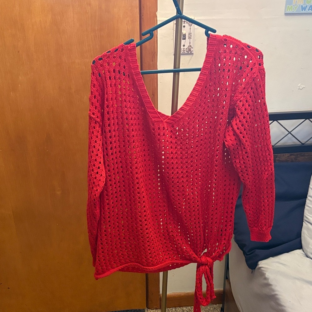 SHEIN Red Knit V-Neck Top